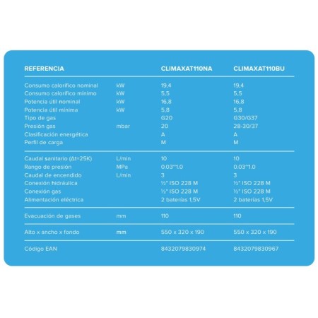 Calentador a Gas Natural CLIMAX AT110: Eficiencia y Ahorro Garantizados